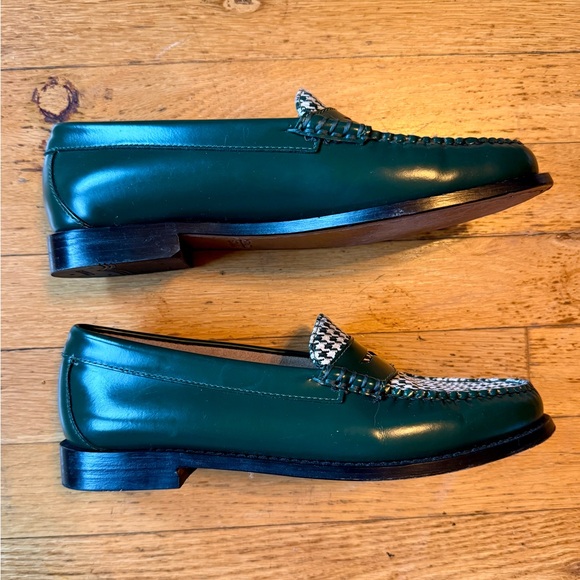 G.H. Bass Whitney Houndstooth Loafers Weejuns Green White Leather Slip On Shoes - Picture 4 of 7